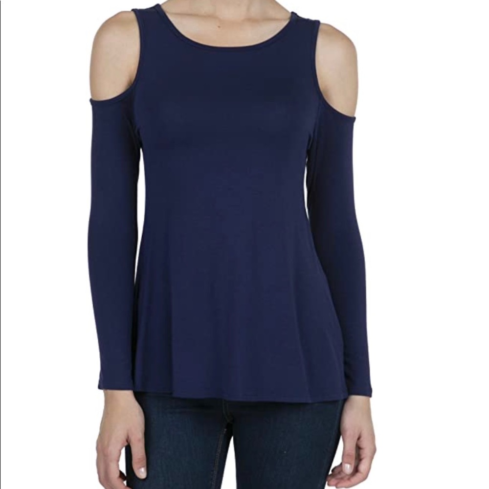 Long sleeve, Cold Shoulder, Tunic Top- Navy Blue